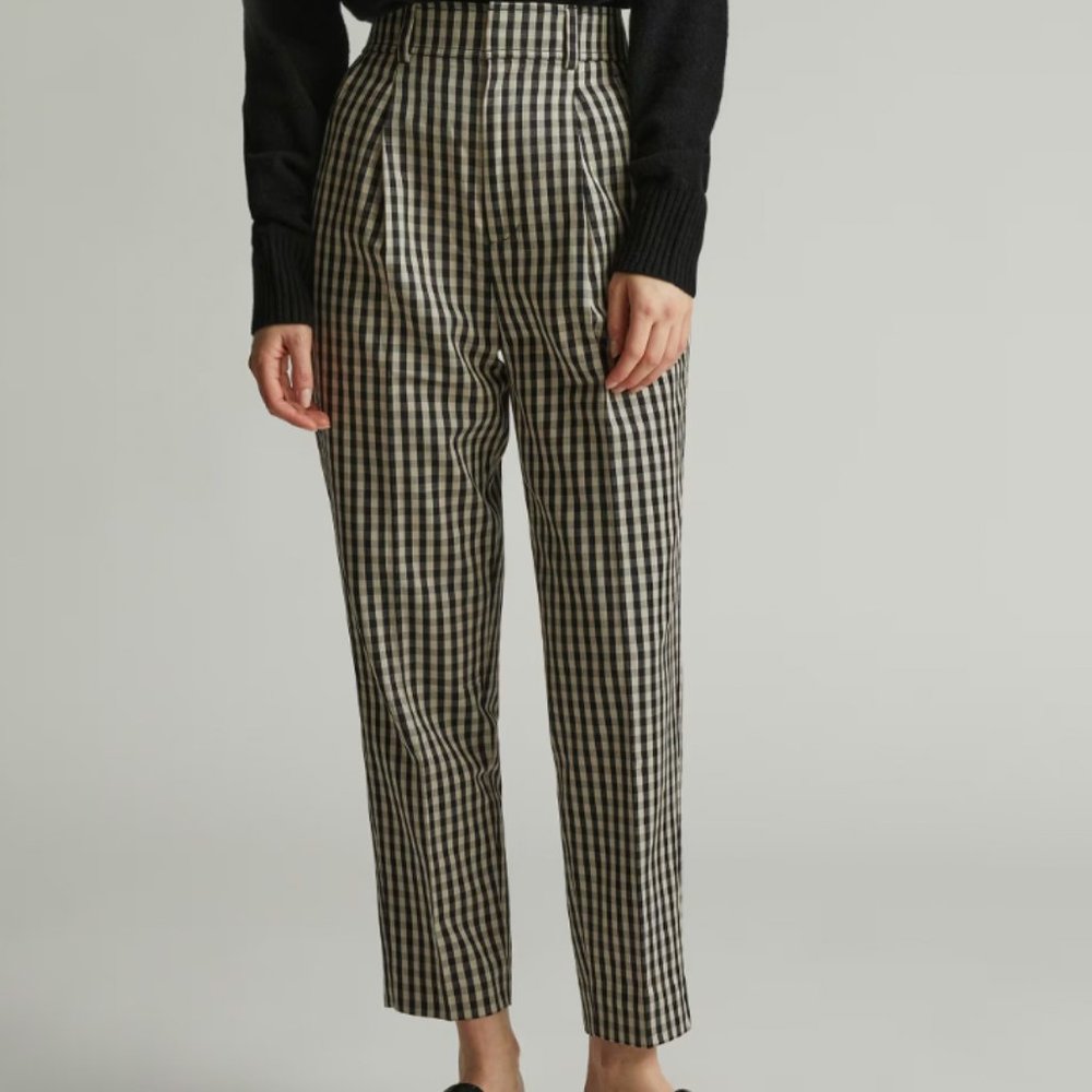 Everlane The TENCEL™ Way-High® Taper Pant - Khaki / Black Checks Size 10